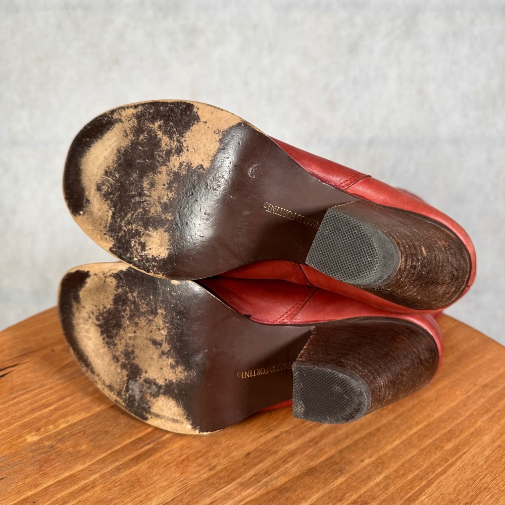 Franco Fortini McKinley2 Booties Womens 8 Red Leather Good Western Block Heel - Picture 11 of 14